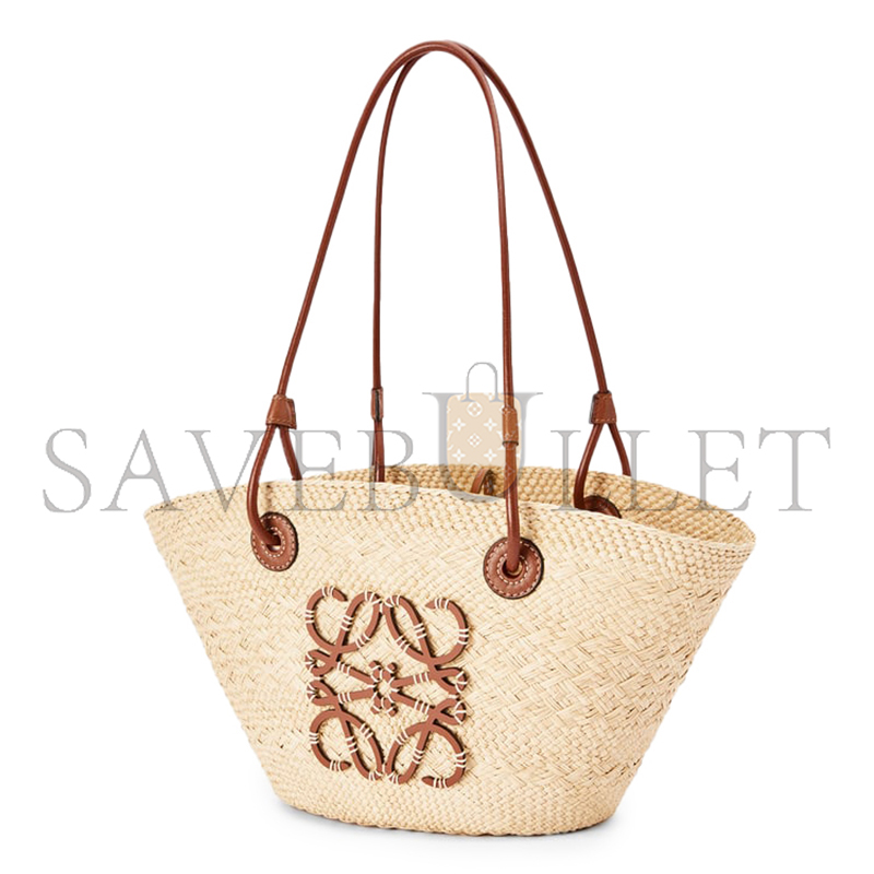 LOEWE SMALL ANAGRAM BASKET BAG IN IRACA PALM AND CALFSKIN A223P65X01-2435 (34*16.5*13cm)